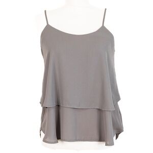 Alya  Flowy 2 Tier Gray Spaghetti Strap Blouse, Size S